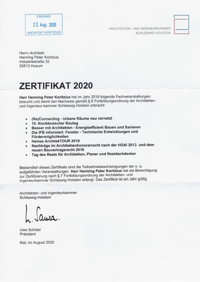 Zertifikat Kammer 2020