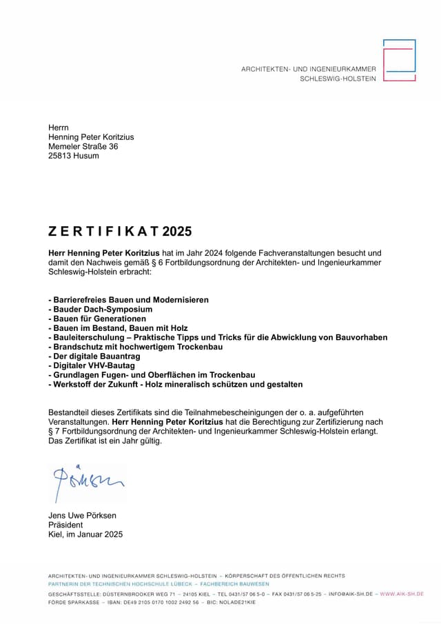 Zertifikat Kammer 2025